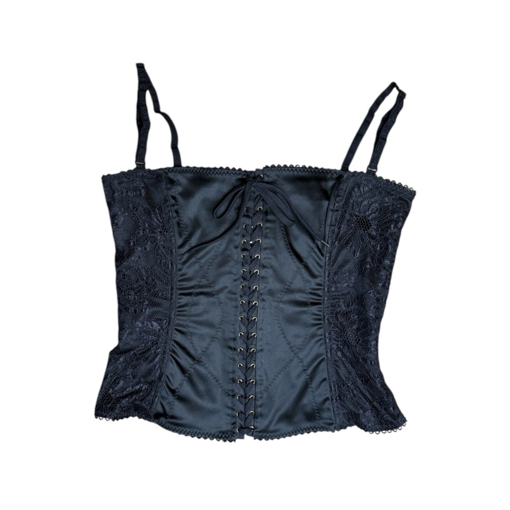 1990s Dolce & Gabbana Lace up Corset in Black Satin & Lace